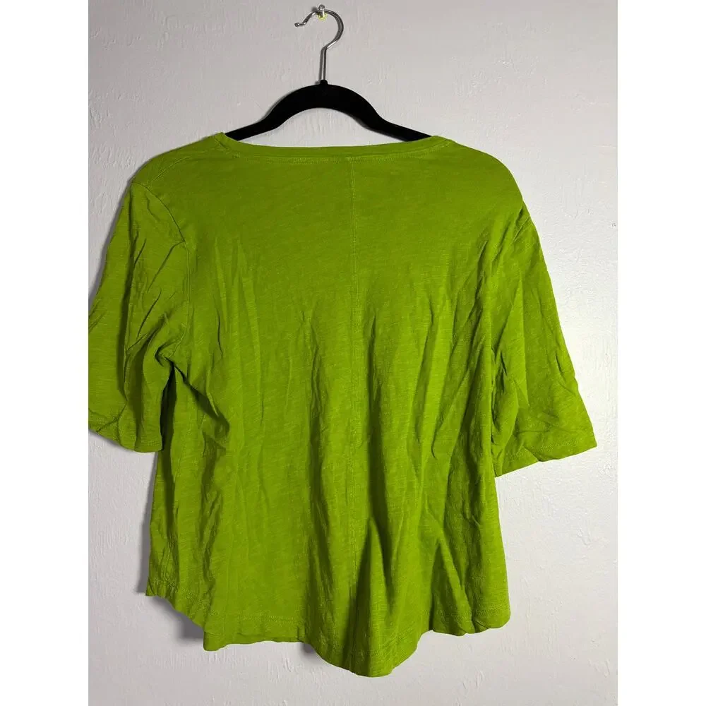 NEW Eileen Fisher 100% Organic Linen Tee Womens M Green Slub Jersey Short Sleeve - Picture 3 of 6